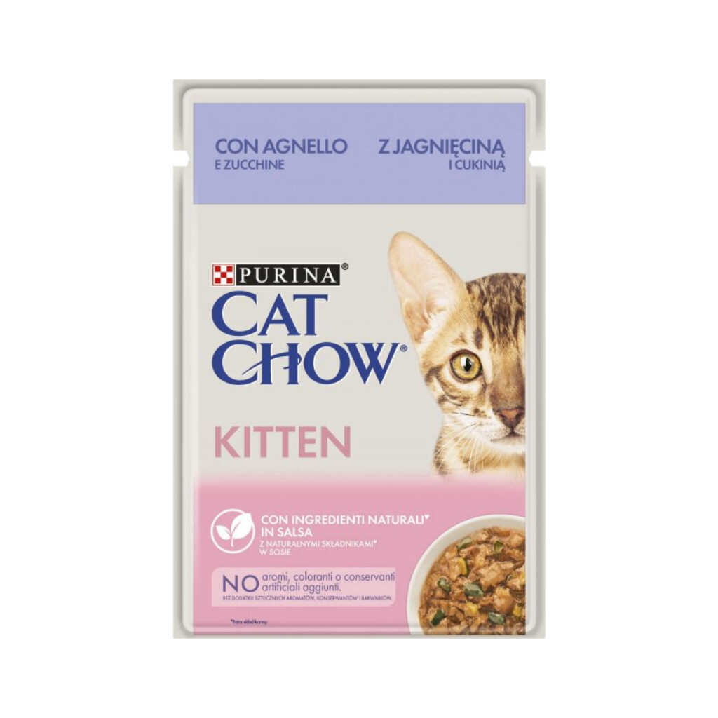 Вологий корм для кішок Purina Cat Chow Kitten з ягням та цукіні в желе 85г (8445290426536)