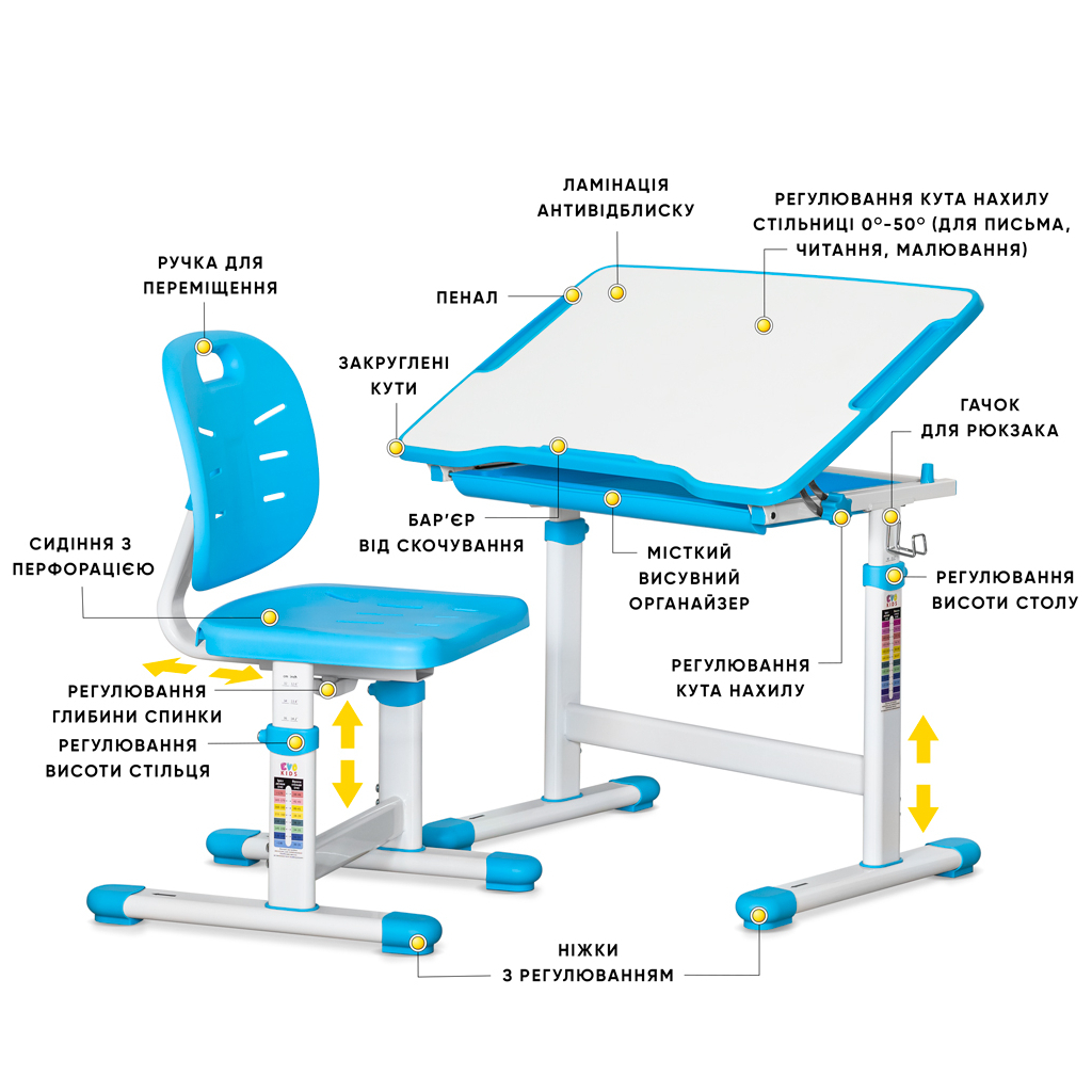 Парта зі стільцем Evo-kids Ergo Blue (Evo-05 Ergo BL)