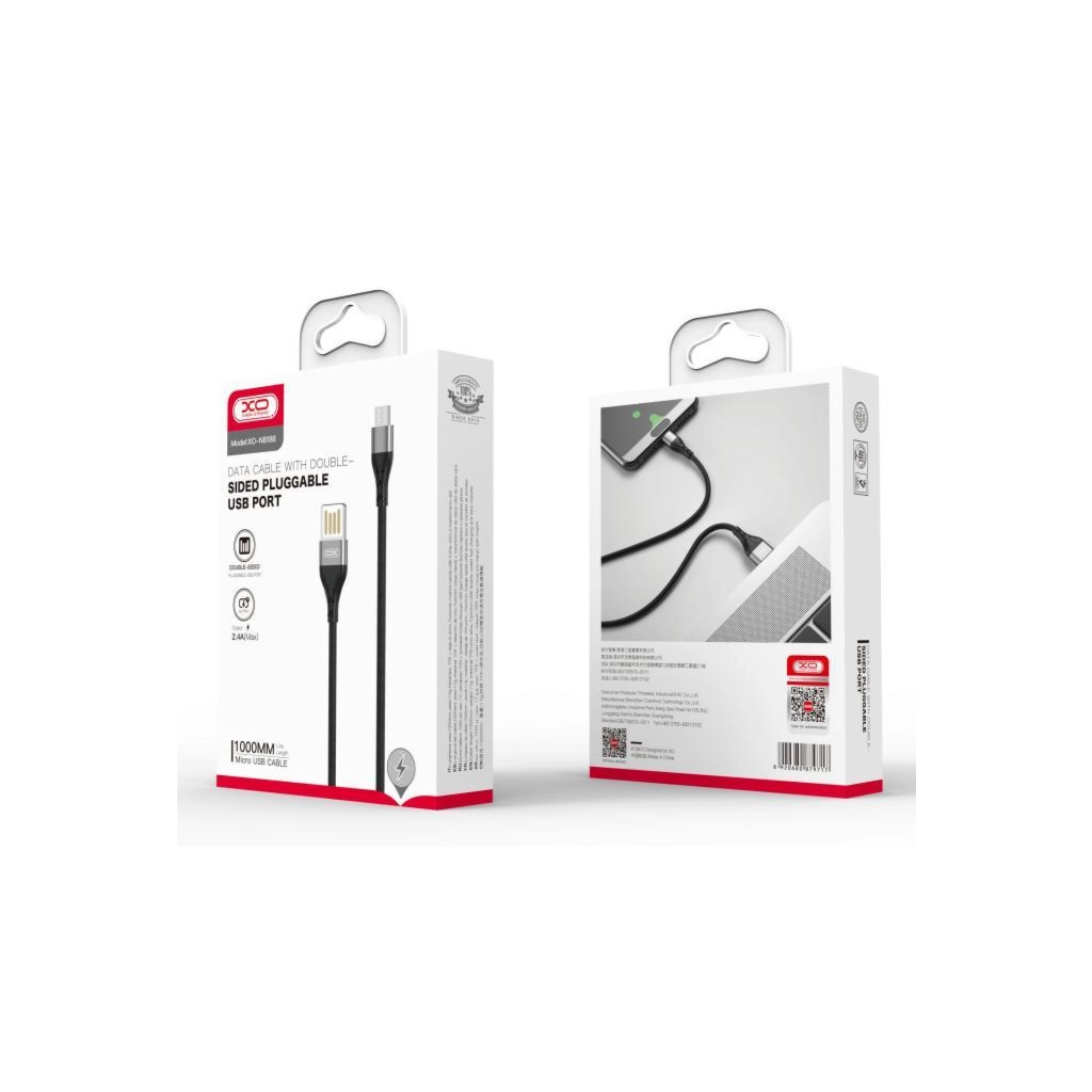Дата кабель USB 2.0 AM to Micro 5P 1.0m 2.1A double-side black XO (NB188-M-1-BK) Дата кабель USB 2.0 AM to Micro 5P 1.0m 2.1A double-side black XO (NB188-M-1-BK)