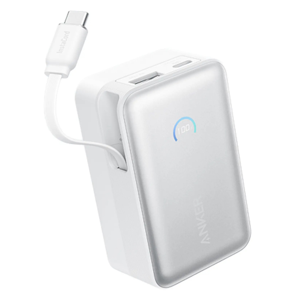 Повербанк Anker Nano 10000mAh, 45W, Built-In USB-C Cable, white (A1638H21)