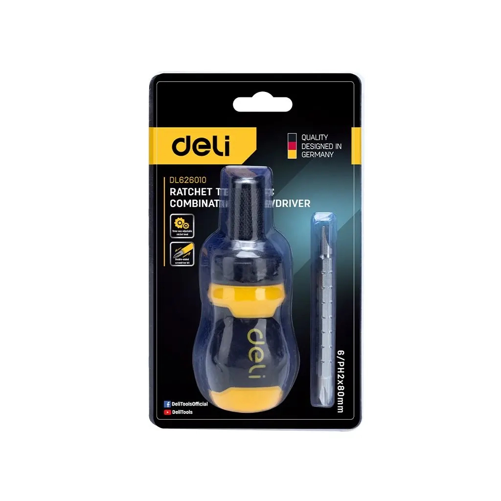 Викрутка Deli PH2 + SL6 з тріскачкою (EDL626010)