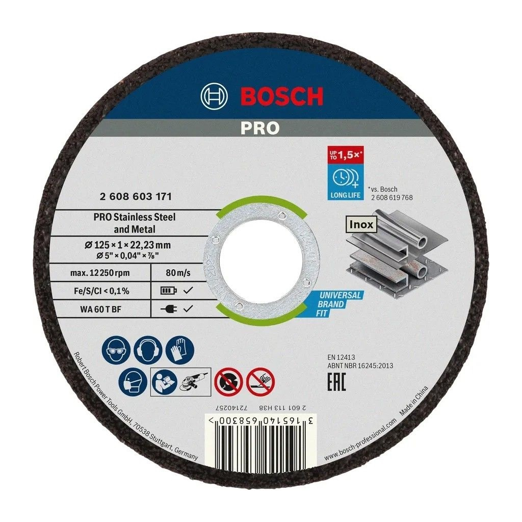 Круг відрізний Bosch Professional, для нержавіючої сталі та металу, 125×1×22.23 mm, 100 шт (2.608.626.113) Круг відрізний Bosch Professional, для нержавіючої сталі та металу, 125×1×22.23 mm, 100 шт (2.608.626.113)