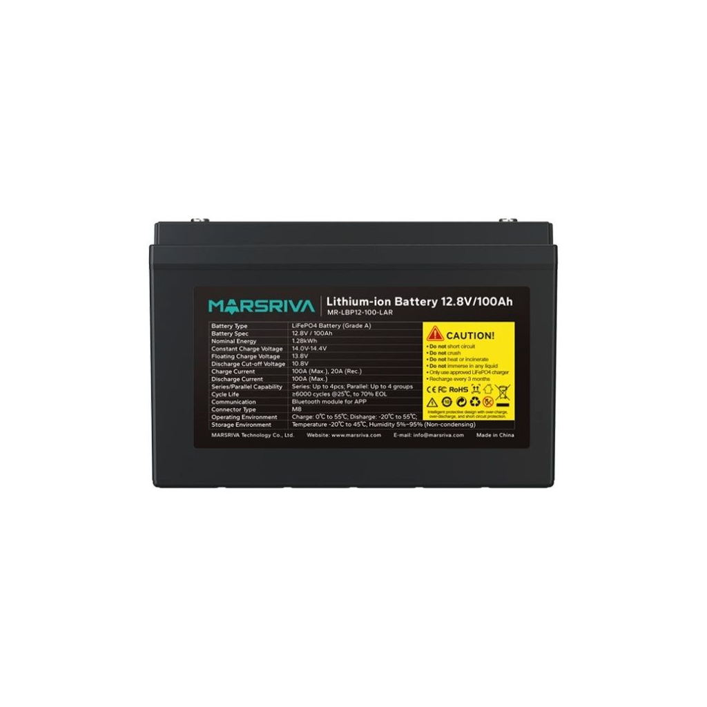 Батарея LiFePo4 Marsriva 12.8V 100Ah 1.28kWh (MR-LBP12-100-LAR) Батарея LiFePo4 Marsriva 12.8V 100Ah 1.28kWh (MR-LBP12-100-LAR)