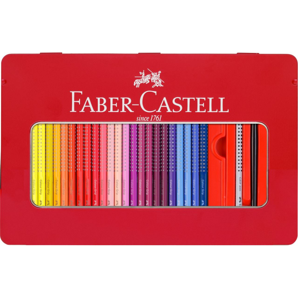 Олівці кольорові Faber-Castell Grip, акварельні, 48 кольорів в металевій коробці з аксесуарами 112448 (26536) Олівці кольорові Faber-Castell Grip, акварельні, 48 кольорів в металевій коробці з аксесуарами 112448 (26536)