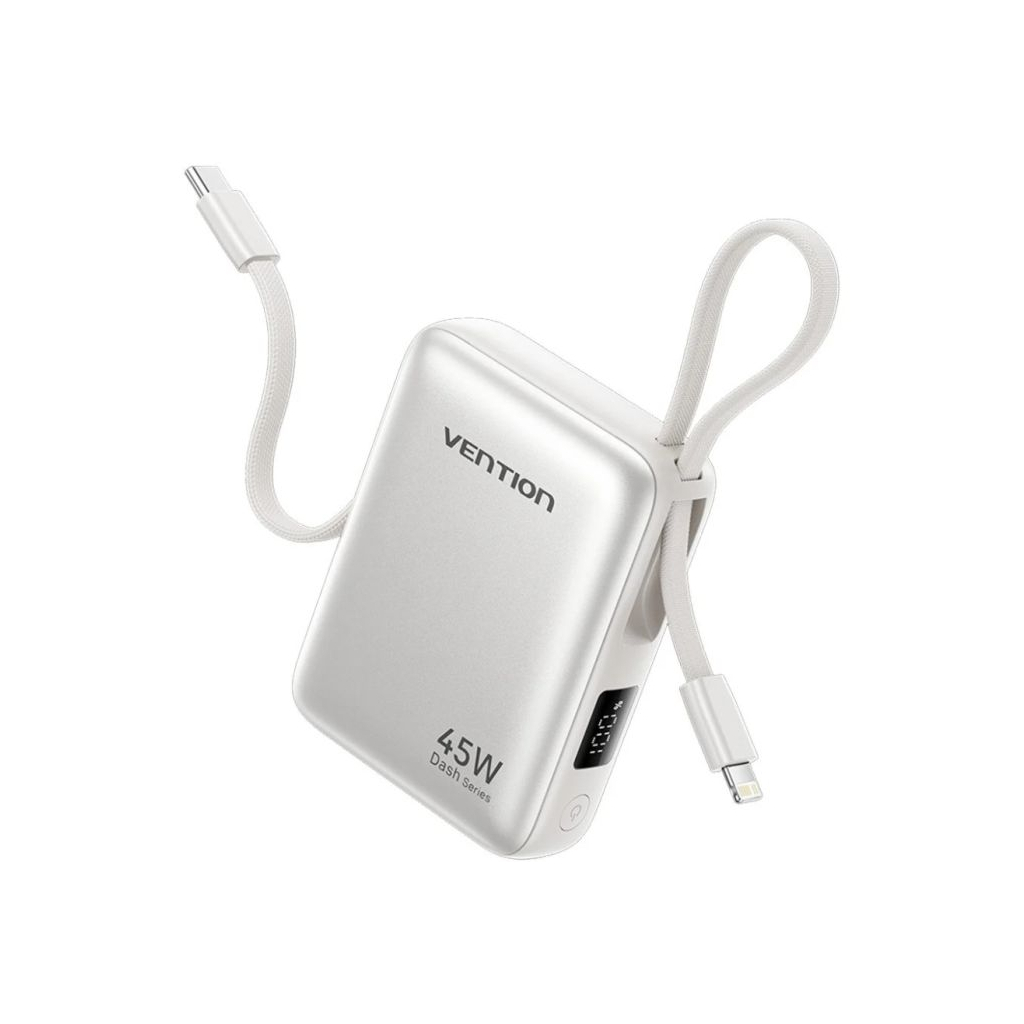 Батарея універсальна Vention 10000mAh 45W PD, QC/3.0, with Built-in USB-C and Lightning Cables, Beige (FKMN0)