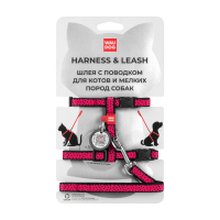 Шлея для котів WAUDOG Nylon з QR-паспортом "Кавун" з повідцем пластиковий фастекс XS (5486)