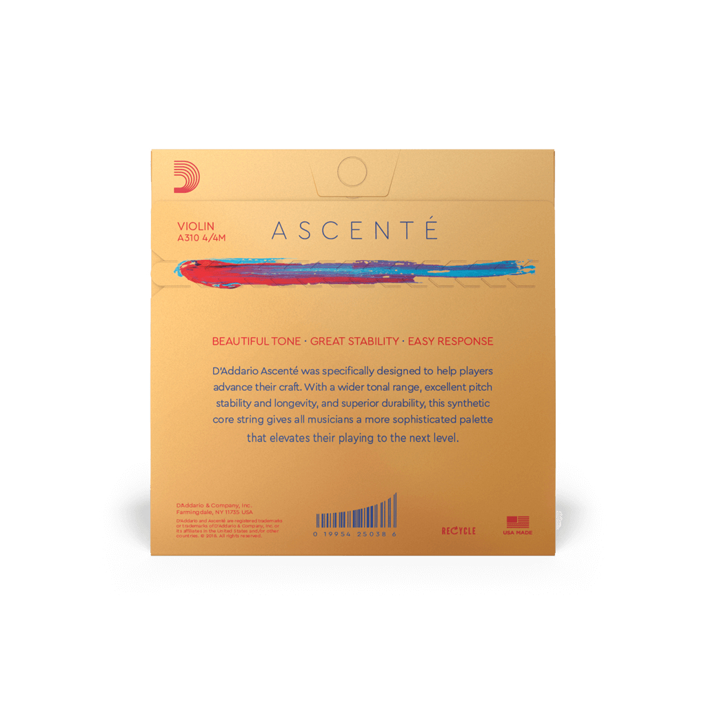 Струни для скрипки D'Addario Ascente Violin String Set 4/4 Scale Medium Tension (A310 4/4M)