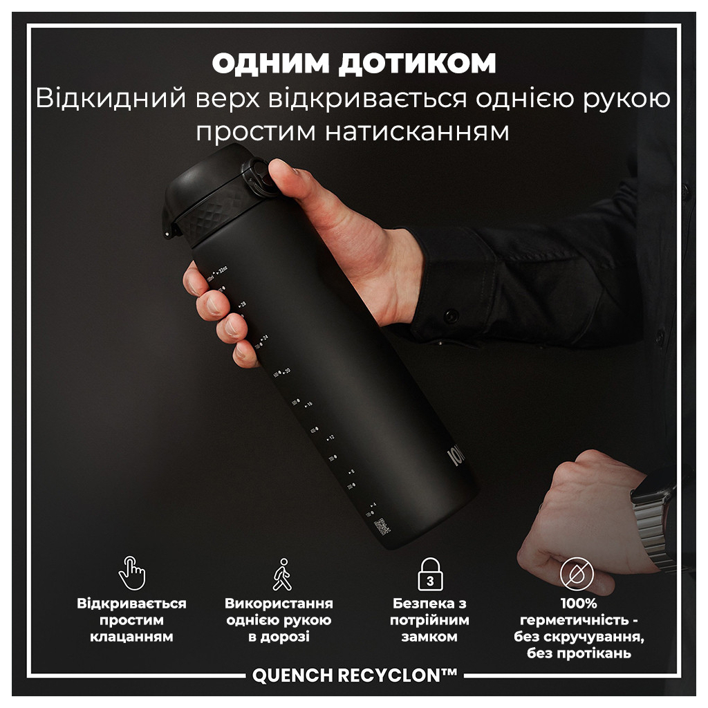Пляшка для води ION8 OneTouch 1000 мл BPA Free, Black (I8RF1000BLK)
