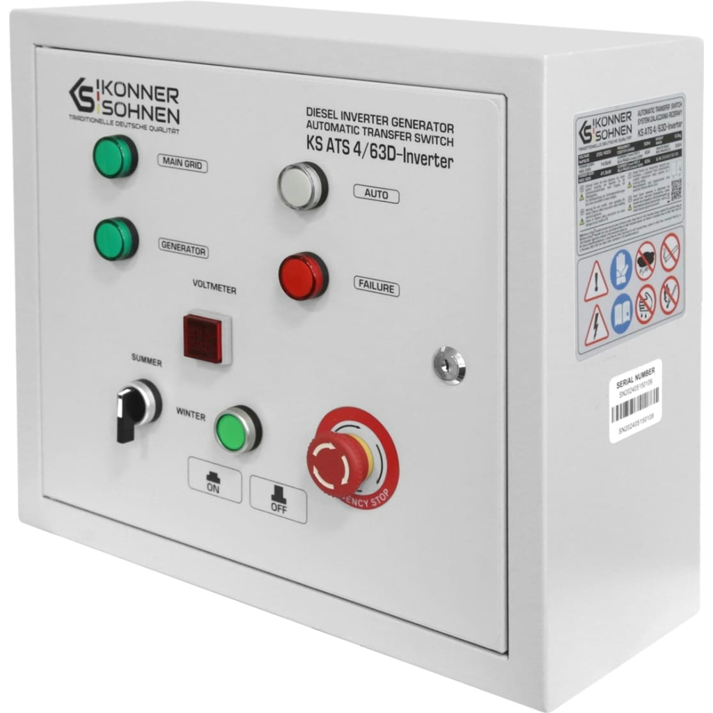 Автоматичне введення резерву (АВР) Konner&Sohnen KS ATS 4/63D-Inverter, 230/400В, 230В 14,5кВт, 63А, 400В 41,5кВт (KSATS4/63D-INVERTER)