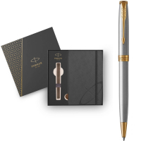 Ручка кулькова Parker SONNET 17 Stainless Steel GT BP + блокнот Parker + подар.упак. GIFT24 (84 132b24)