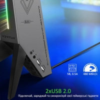 Підставка для гарнітури Vertux USB 2.0 to 2xUSB 2.0 + AUX 3.5mm + stand black (zulu.black)