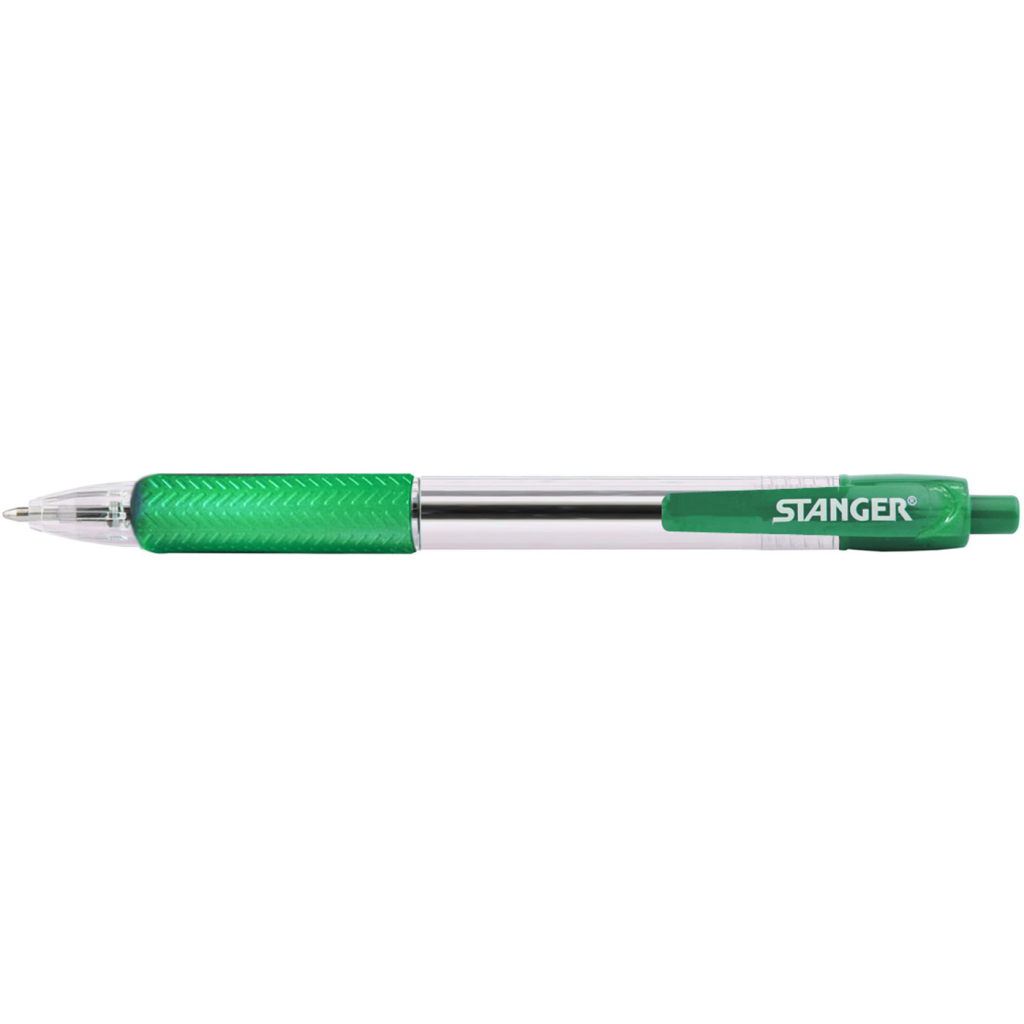 Ручка кулькова Stanger автоматична 1,0 мм, з грипом, зелена, 10 шт (R 1.0-18000300041)