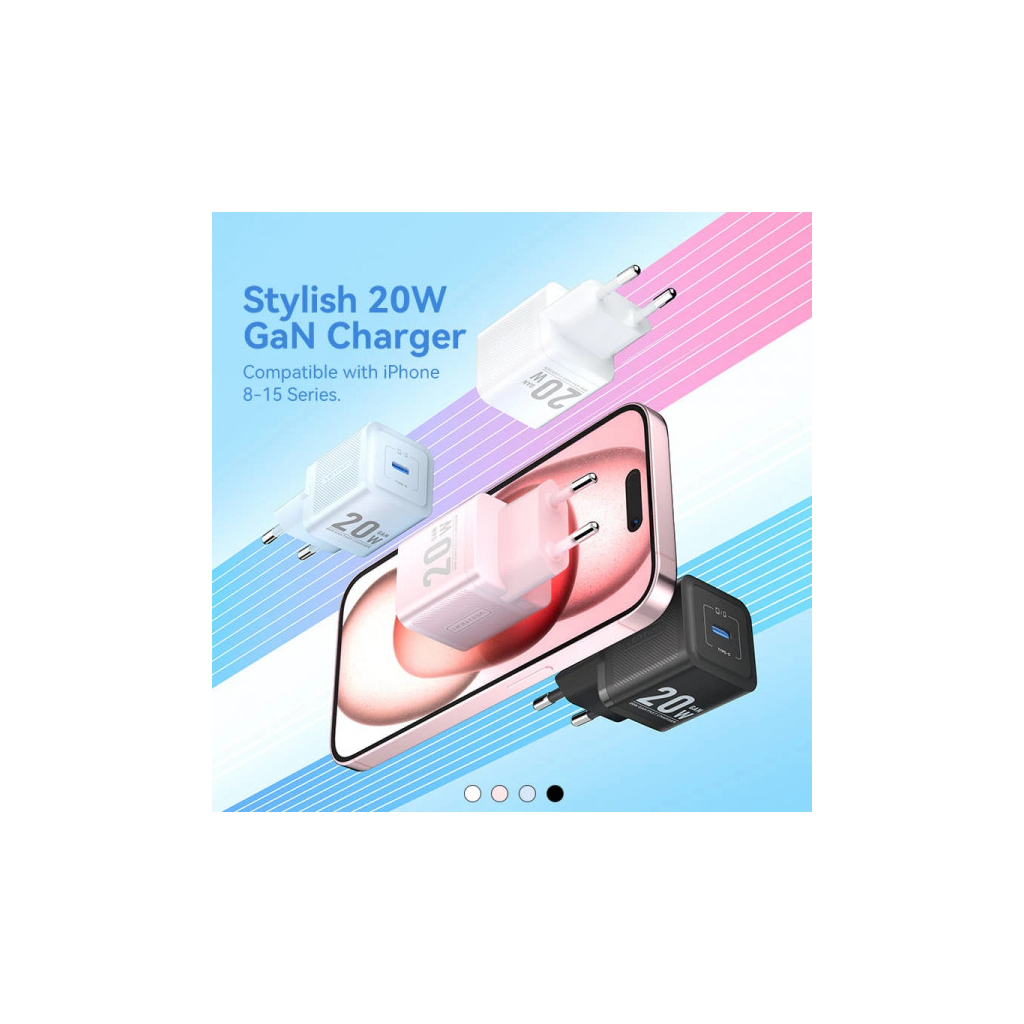 Зарядний пристрій Vention 1xUSB-C PD20W GaN + cable USB-C to USB-C black (TZ-FEPB0-EU-01)