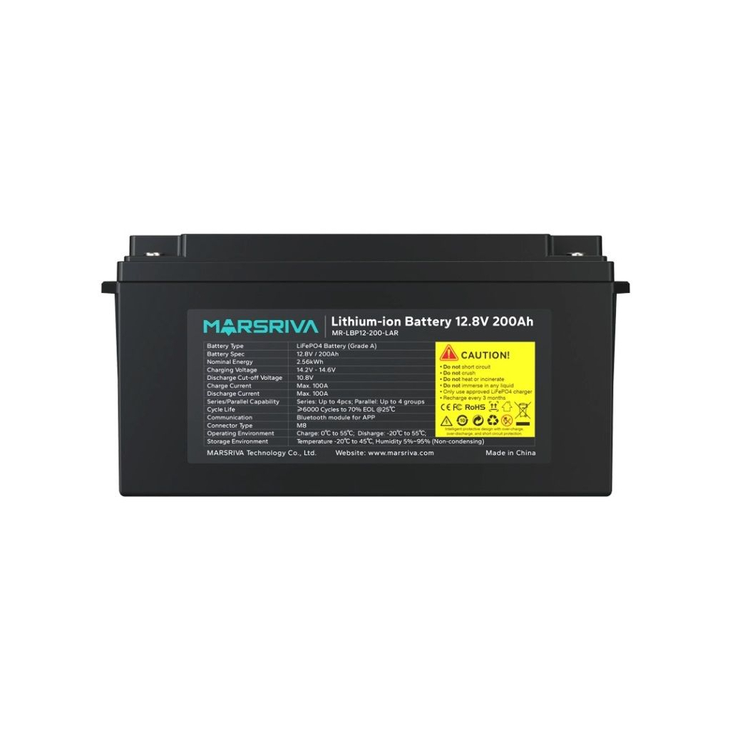 Батарея LiFePo4 Marsriva 12.8V 200Ah 2.56kWh (MR-LBP12-200-LAR) Батарея LiFePo4 Marsriva 12.8V 200Ah 2.56kWh (MR-LBP12-200-LAR)