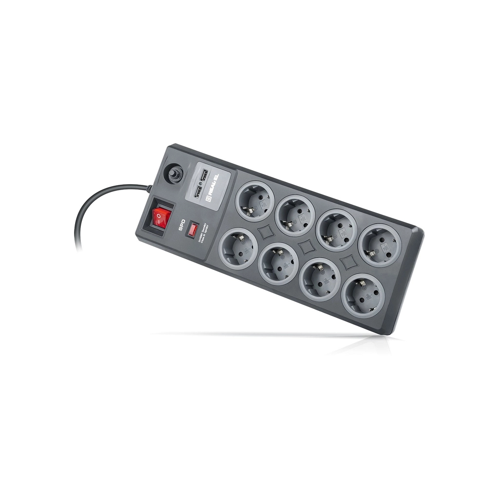 Мережевий фільтр живлення REAL-EL RS-8F USB CHARGE 3m, black (EL122300004)