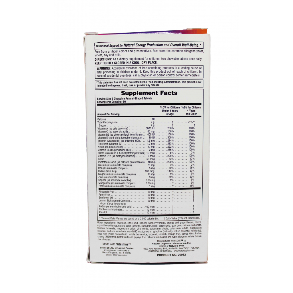 Мультивітамін Natures Plus Мультивітаміни для Дітей, Смак Асорті, Animal Parade, 180 жу (NAP-29982)
