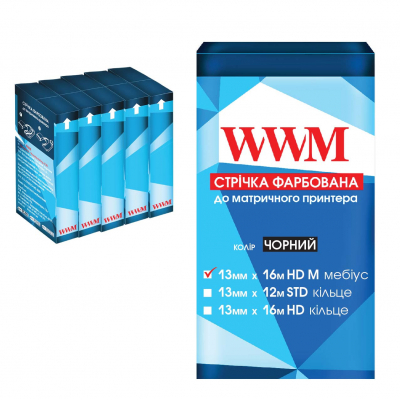 Ribbon for printers 13mm x 16m HD l. Black*5pcs WWM (R13.16HM5)