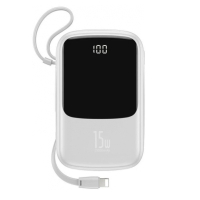 Батарея універсальна Baseus QPow 10000mAh 15W, USB-C, USB-A, out.:3A, with cable to Lightning, white (PPQD-B02)