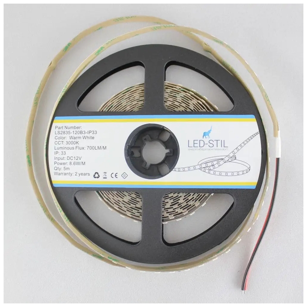 Світлодіодна стрічка LED-STIL 3000K 8,6 Вт/м 2835 120 діодів IP33 12 Вольт 700 lm (LS2835-120B3-IP33)