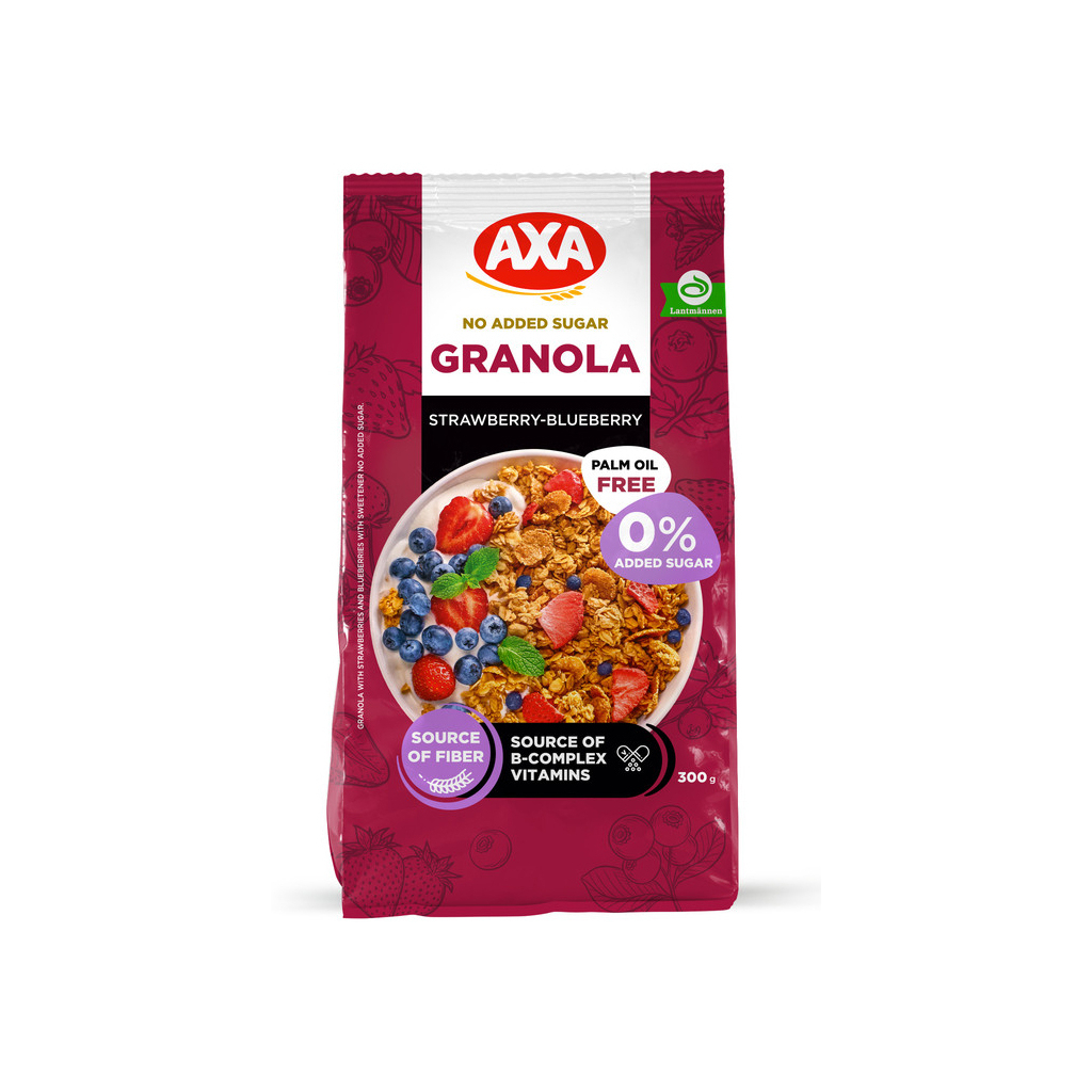 Гранола АХА з полуницею та чорницею без цукру з підсолоджувачем 300 г (4820237693136)