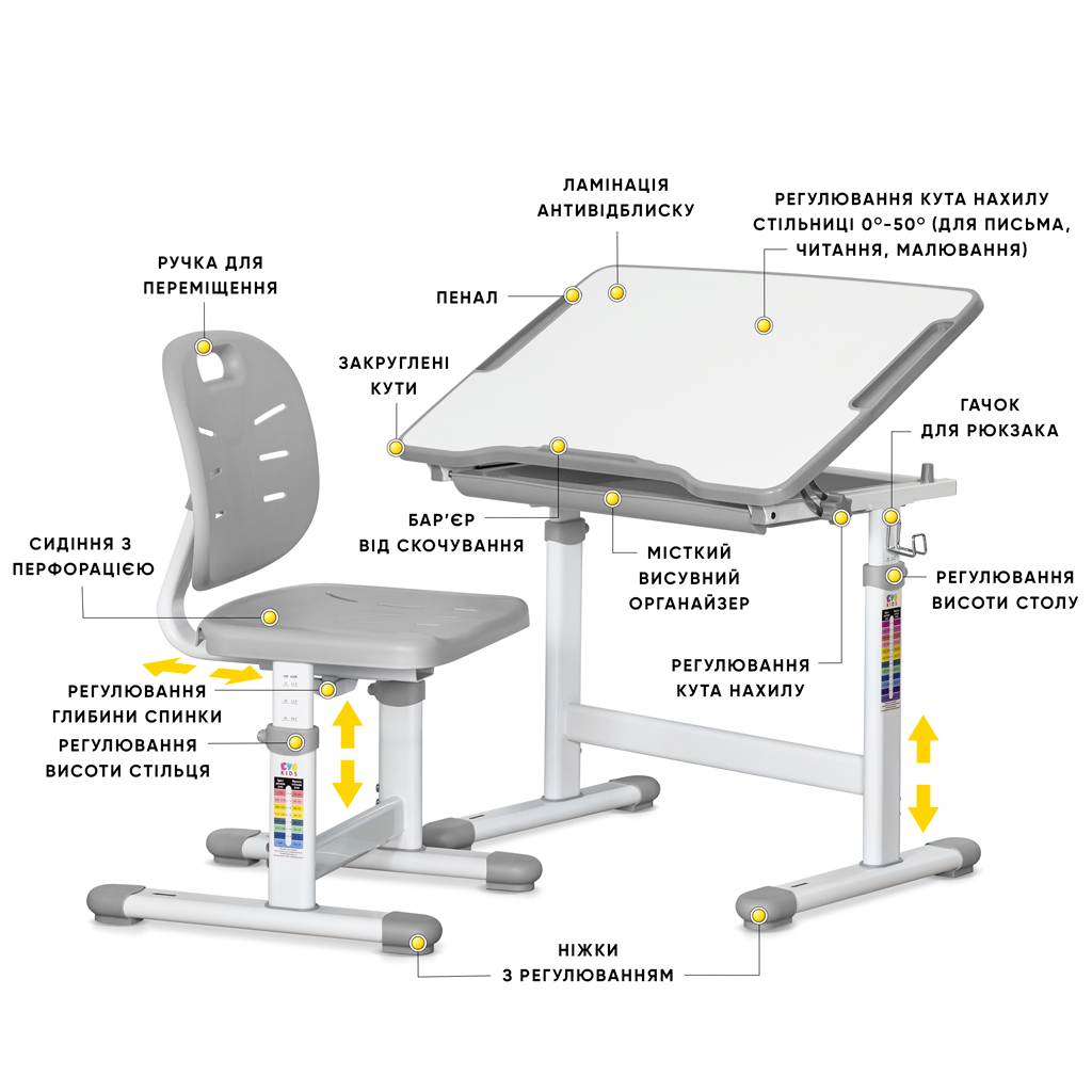 Парта зі стільцем Evo-kids Ergo Grey (Evo-05 Ergo G)