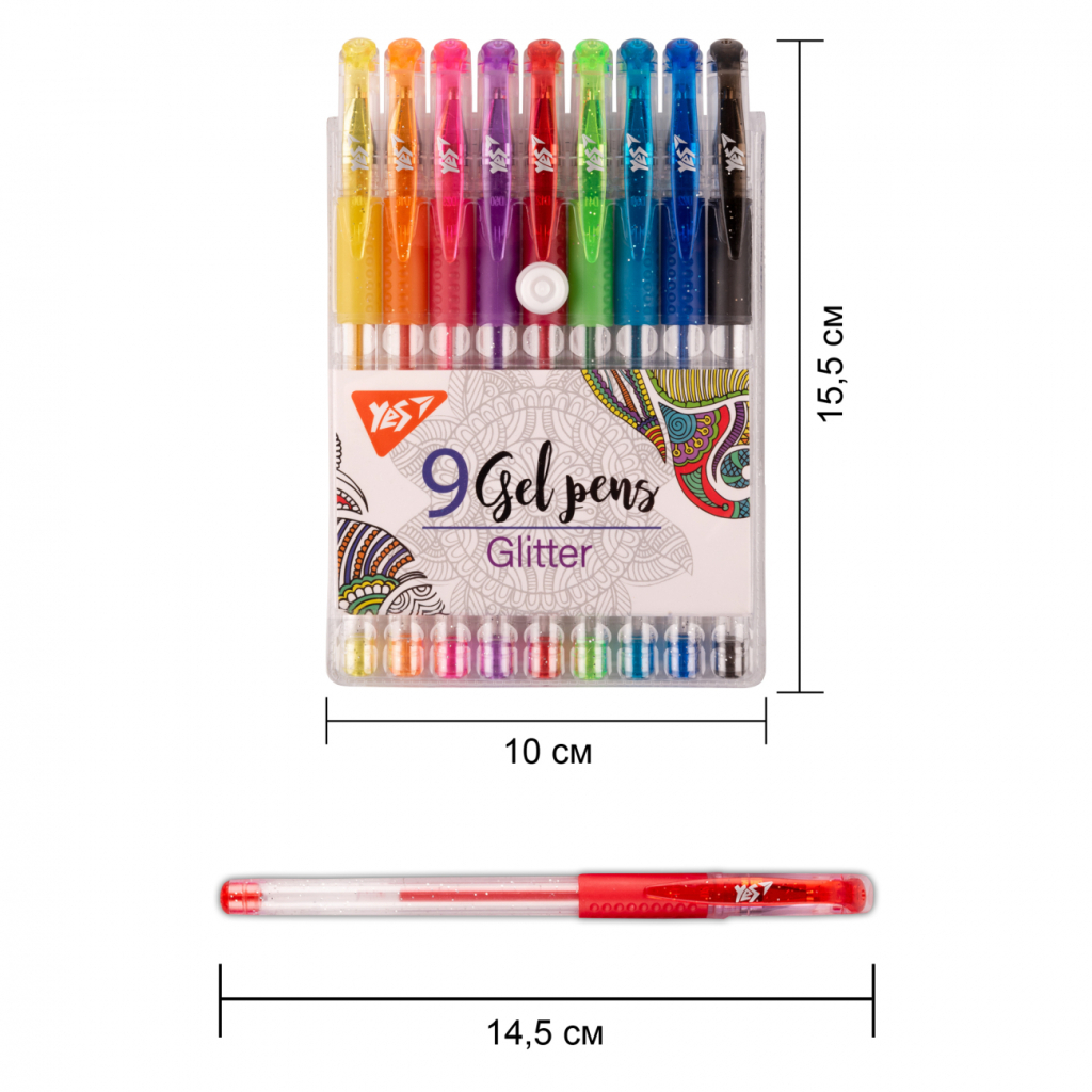 Ручка гелева Yes набір Glitter 9 штук (420431)