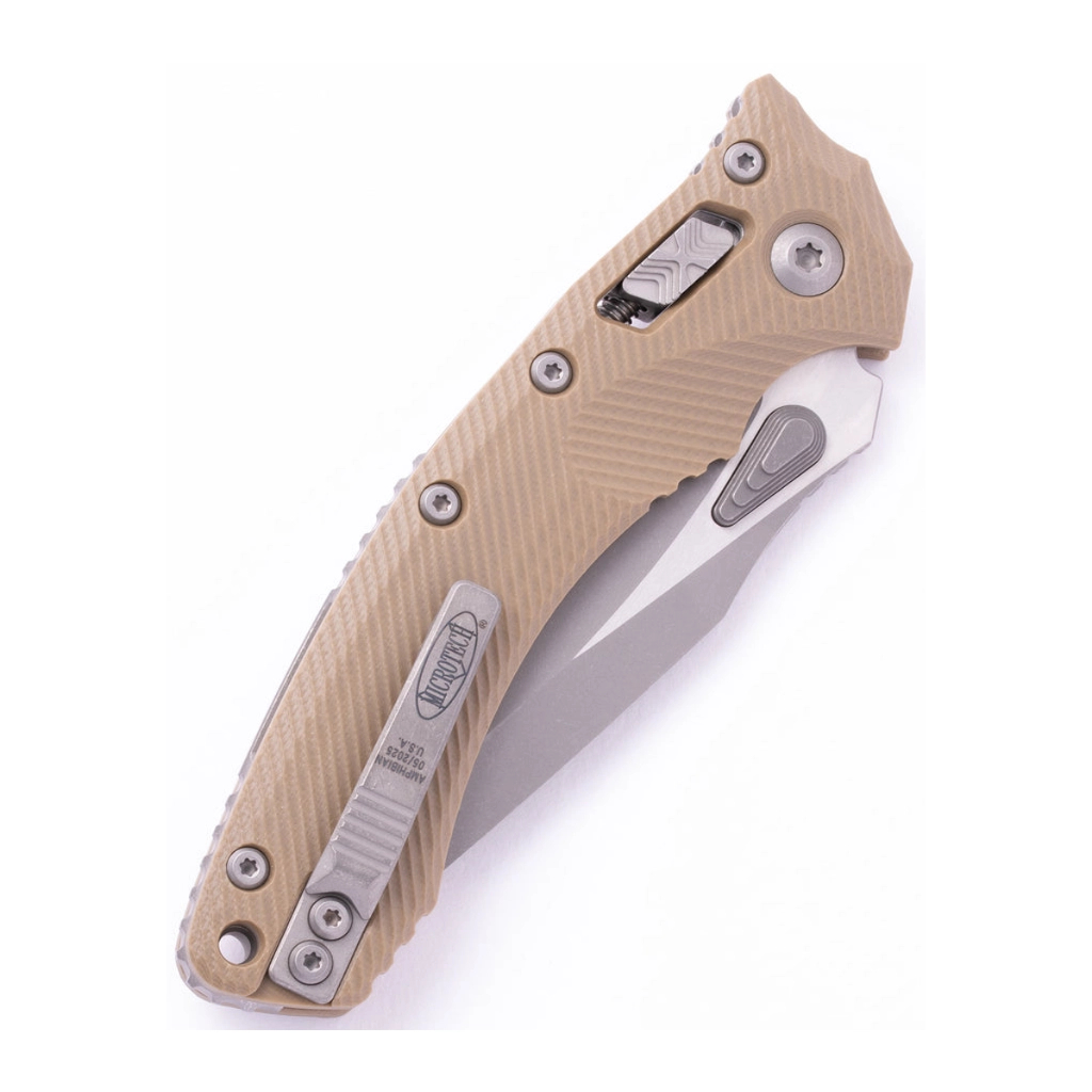 Ніж Microtech Amphibian Ram-Lock, клинок Apoc Fluted, руків'я tan G10 (137RL-10APFLGTTA) Ніж Microtech Amphibian Ram-Lock, клинок Apoc Fluted, руків'я tan G10 (137RL-10APFLGTTA)