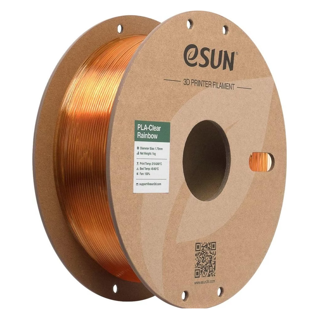 Пластик для 3D-принтера eSUN PLA Clear Rainbow 1,75mm 1kg FLAME-Crystal (PLA-CLRB175O-CF1P1)