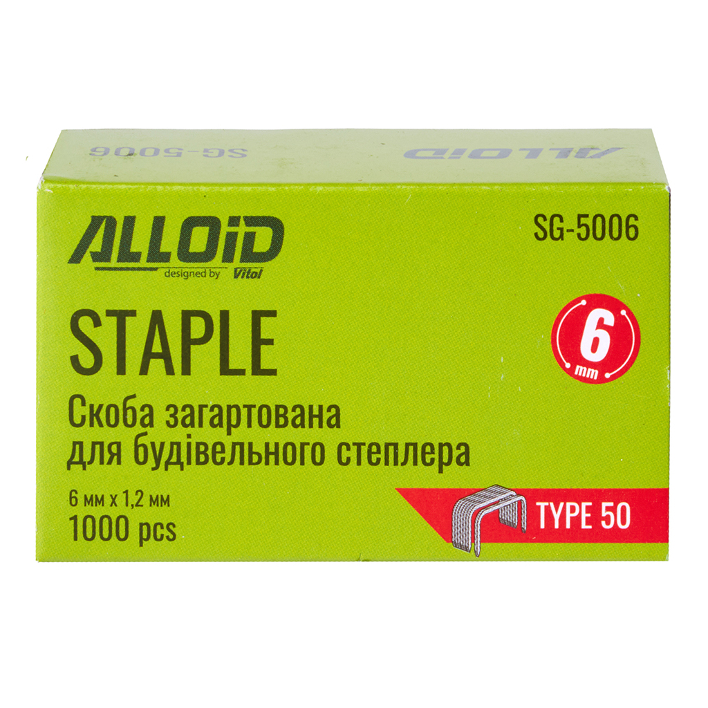 Скоби для будівельного степлера Alloid Pro, тип 50, 6×1.2мм, 1000шт. (SG-5006) Скоби для будівельного степлера Alloid Pro, тип 50, 6×1.2мм, 1000шт. (SG-5006)