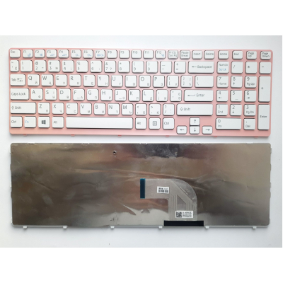Клавіатура ноутбука Sony SVE15 (E15 Series) белая с розовой рамкой UA (149168211/9Z.N6CSW.H0R/SEHSW/V2)