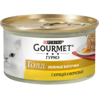 Вологий корм для кішок Purina Gourmet Gold. Ніжні биточки з куркою і морквою 85 г (7613035442207)