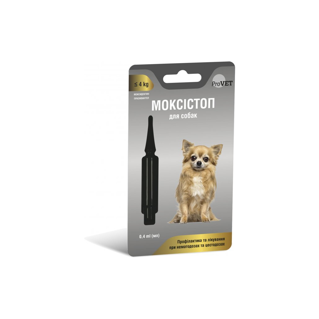 Краплі для тварин ProVET Моксістоп для собак масою тіла до 4 кг 0.4 мл (4823082419197)