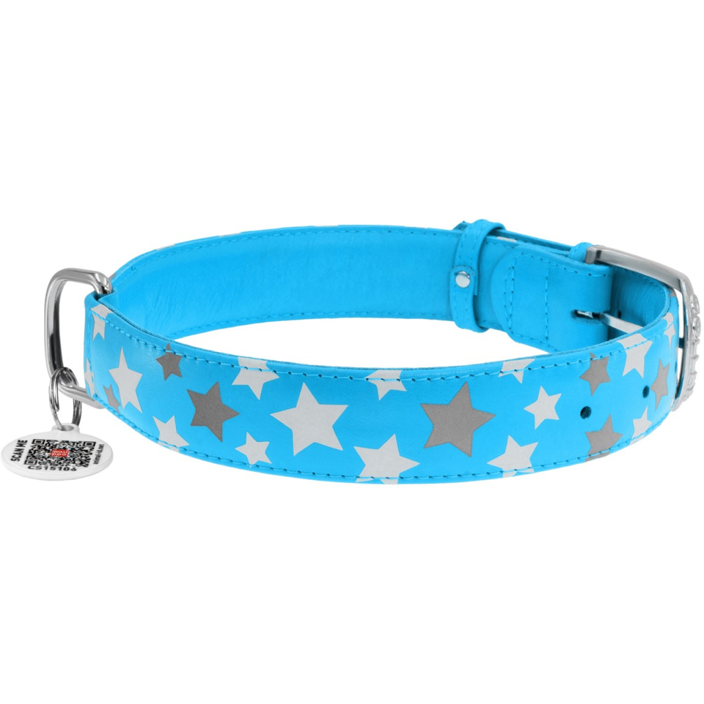 Нашийник для тварин WAUDOG Glamour з QR паспортом "Зірочка" S Ш 20 мм Д 30-39 см блакитний (35862)