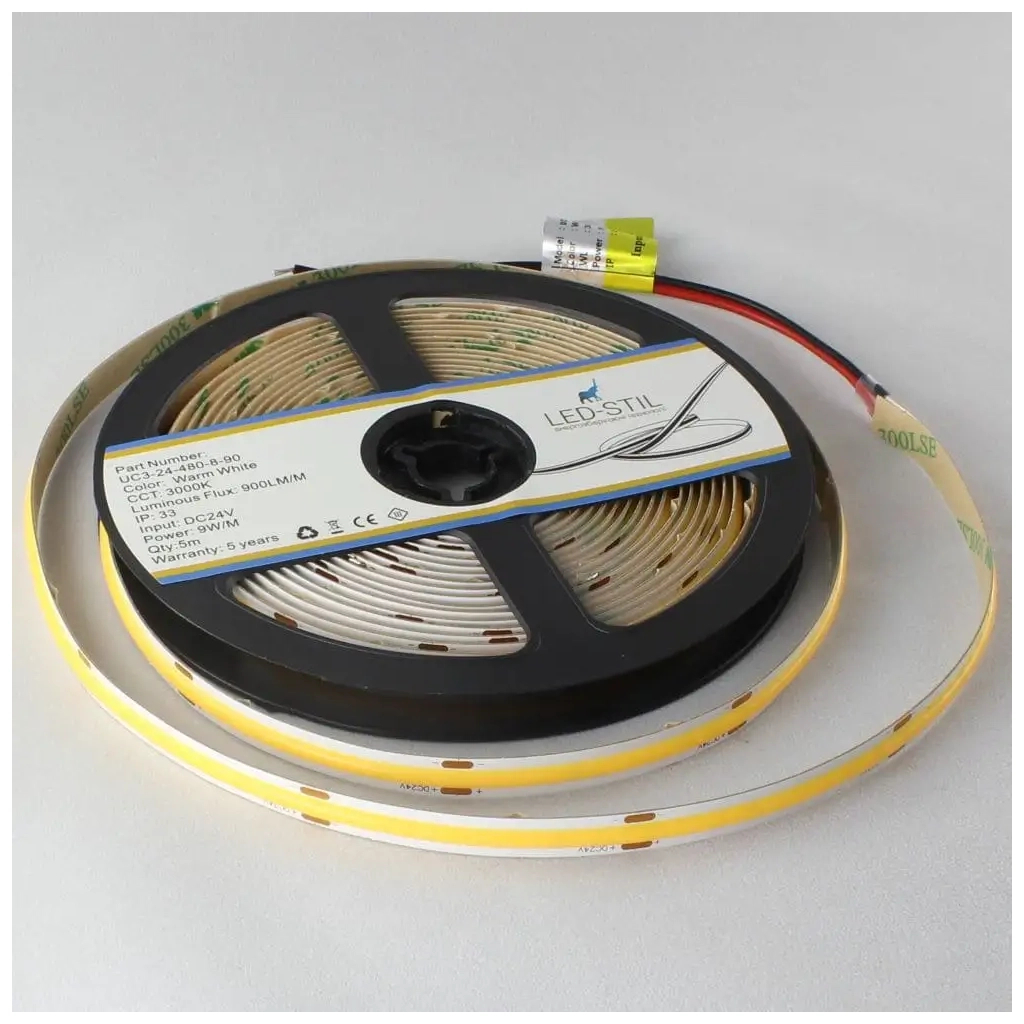 Світлодіодна стрічка LED-STIL 3000K 9 Вт/м COB 480 діодів IP33 24 Вольта 900 lm тепле світло (UC3-24-480-8-90)