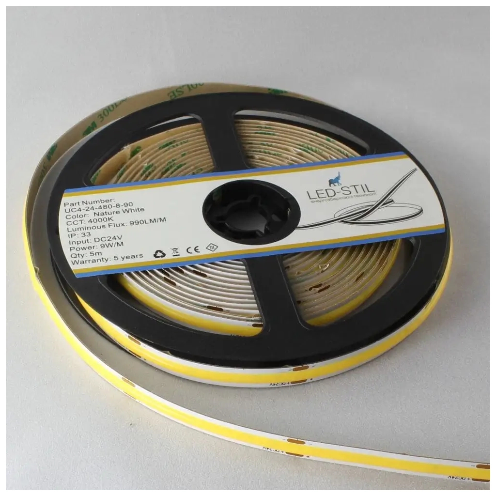 Світлодіодна стрічка LED-STIL 3000K 9 Вт/м COB 480 діодів IP33 24 Вольта 900 lm тепле світло (UC3-24-480-8-90)