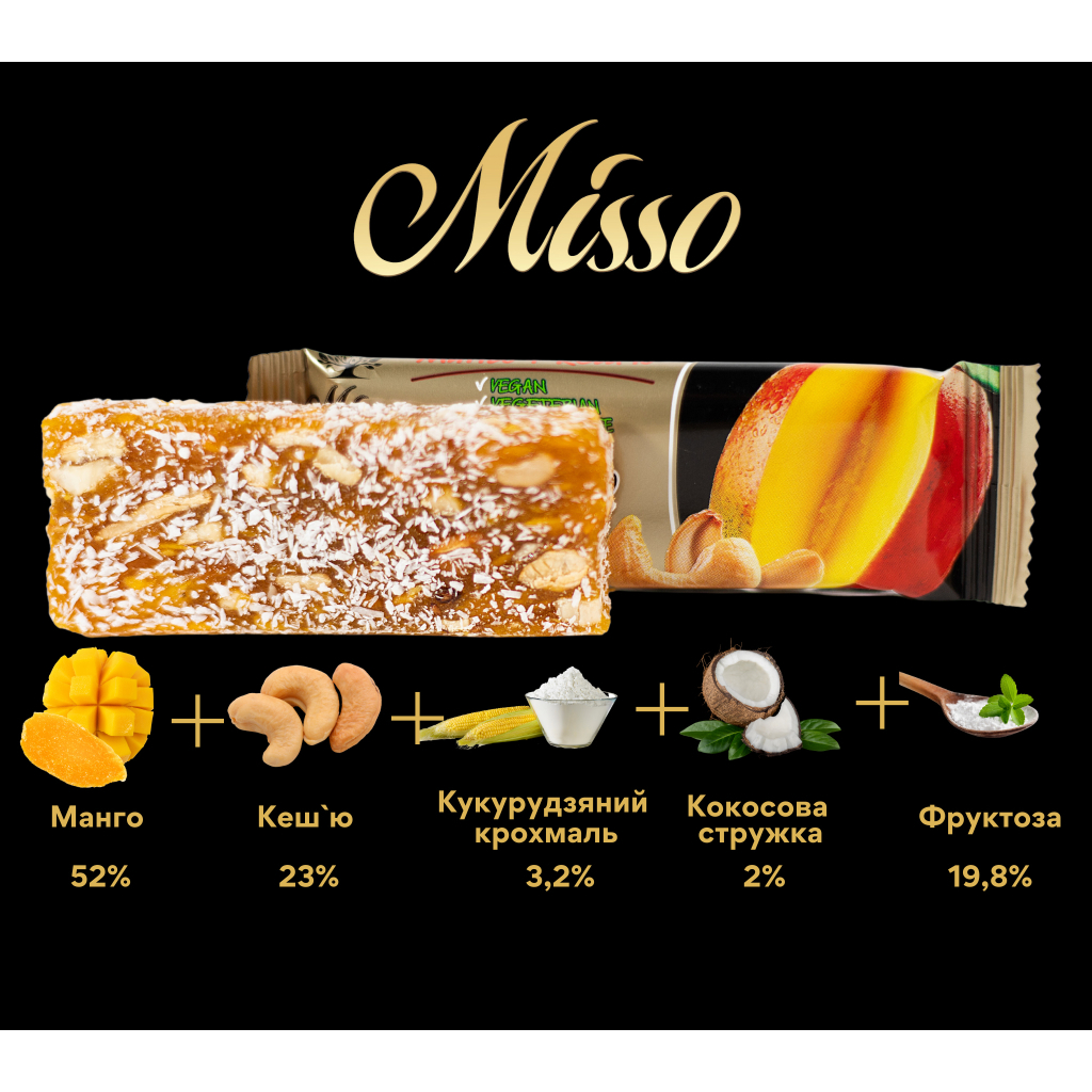 Батончик Misso Fitbar Манго та кеш'ю 30 г (4820232570364)