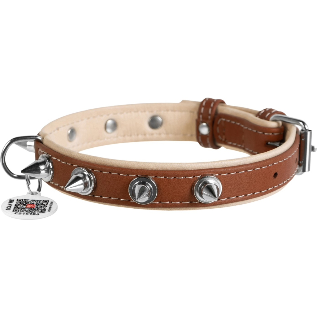 Нашийник для тварин WAUDOG Soft з QR паспортом з шипами Ш 20 мм Д 30-39 см коричневий (7193)