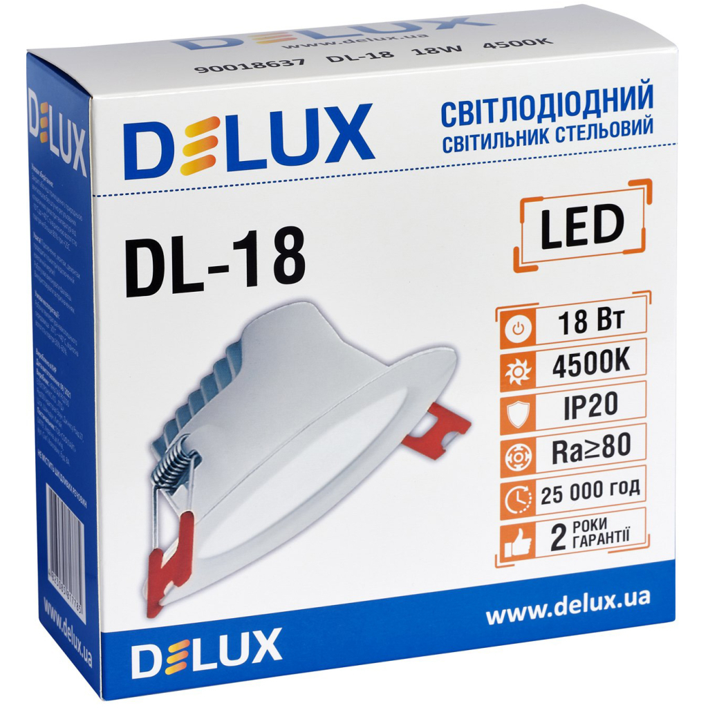 Світильник Delux DL-18 4500К 18Вт 1440лм 230В D165мм (90018637) Світильник Delux DL-18 4500К 18Вт 1440лм 230В D165мм (90018637)