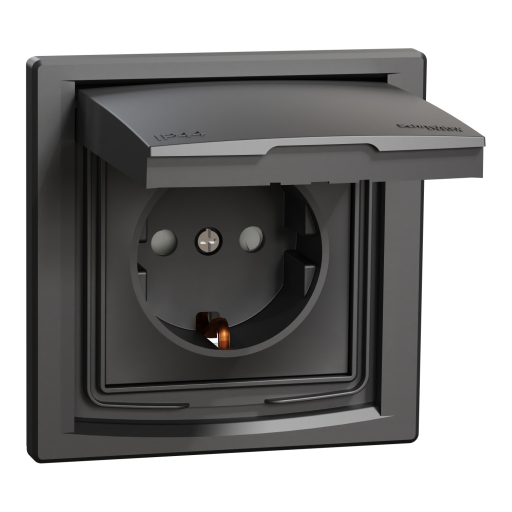 Розетка Schneider Electric ASFORA з кришкою, IP44, антрацит (EPH3100371)