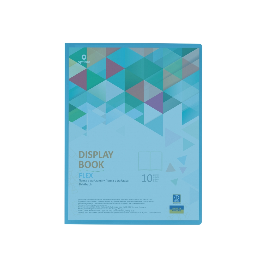 Папка з файлами Optima А4 з 10 файлами "FLEX", блакитна (O32121-11) Папка з файлами Optima А4 з 10 файлами "FLEX", блакитна (O32121-11)