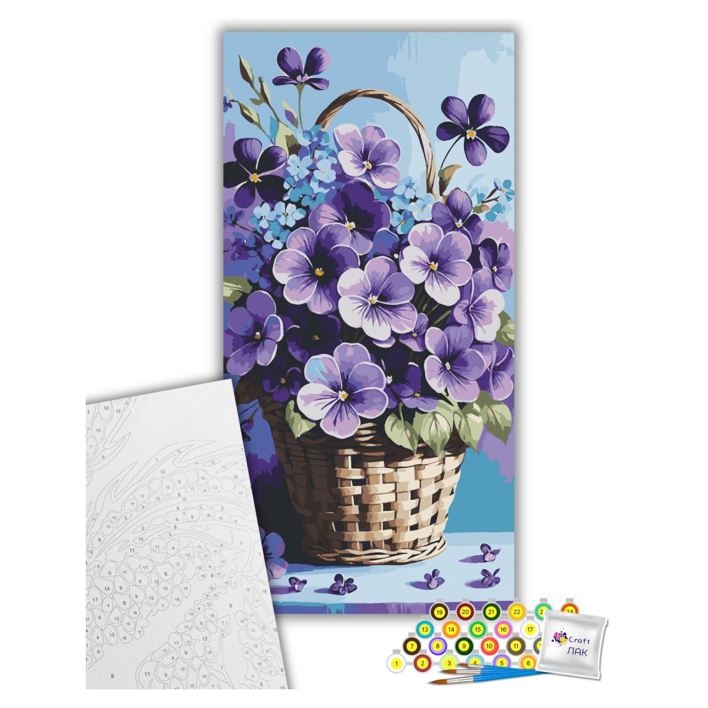 Картина по номерам ArtCraft Фіалки в кошику 40х80 см (13089-AC)