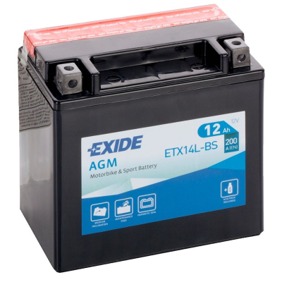 Акумулятор автомобільний EXIDE AGM 12Ah Ев (-/+) (200EN) (ETX14L-BS)