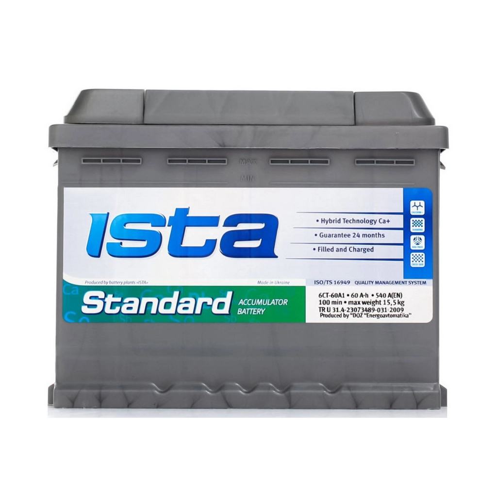 Акумулятор автомобільний Ista Standard 60Ah (+/-) (540EN) Акумулятор автомобільний Ista Standard 60Ah (+/-) (540EN)
