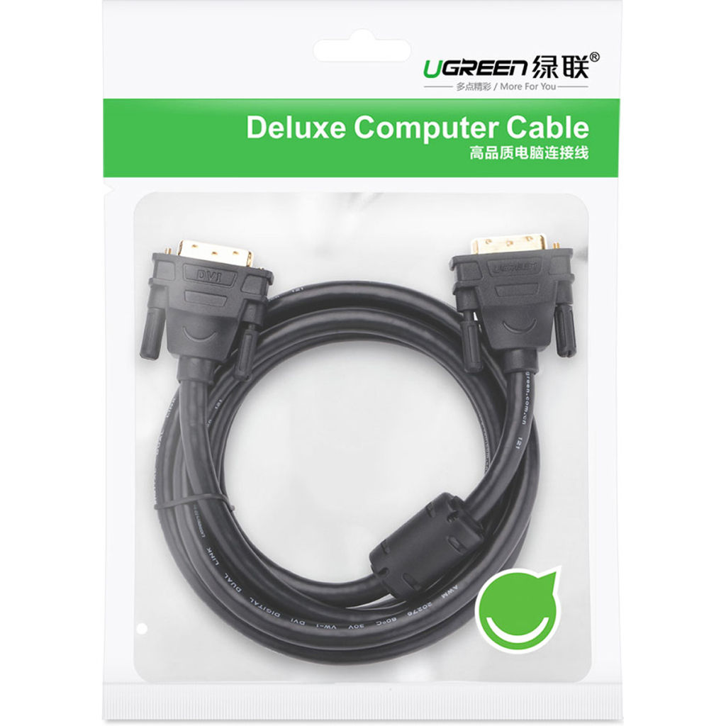 Кабель мультимедійний DVI M to DVI M 1.5m 24+1pin DV101 black Ugreen (11606) Кабель мультимедійний DVI M to DVI M 1.5m 24+1pin DV101 black Ugreen (11606)