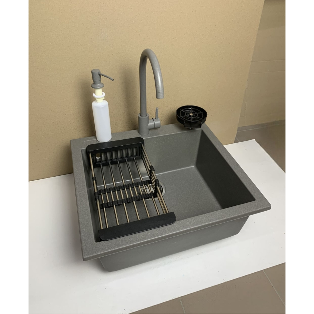 Мийка кухонна Adamant Univer сірий + змішувач + дозатор + ополіскувач склянок + коландер (4824296106604)