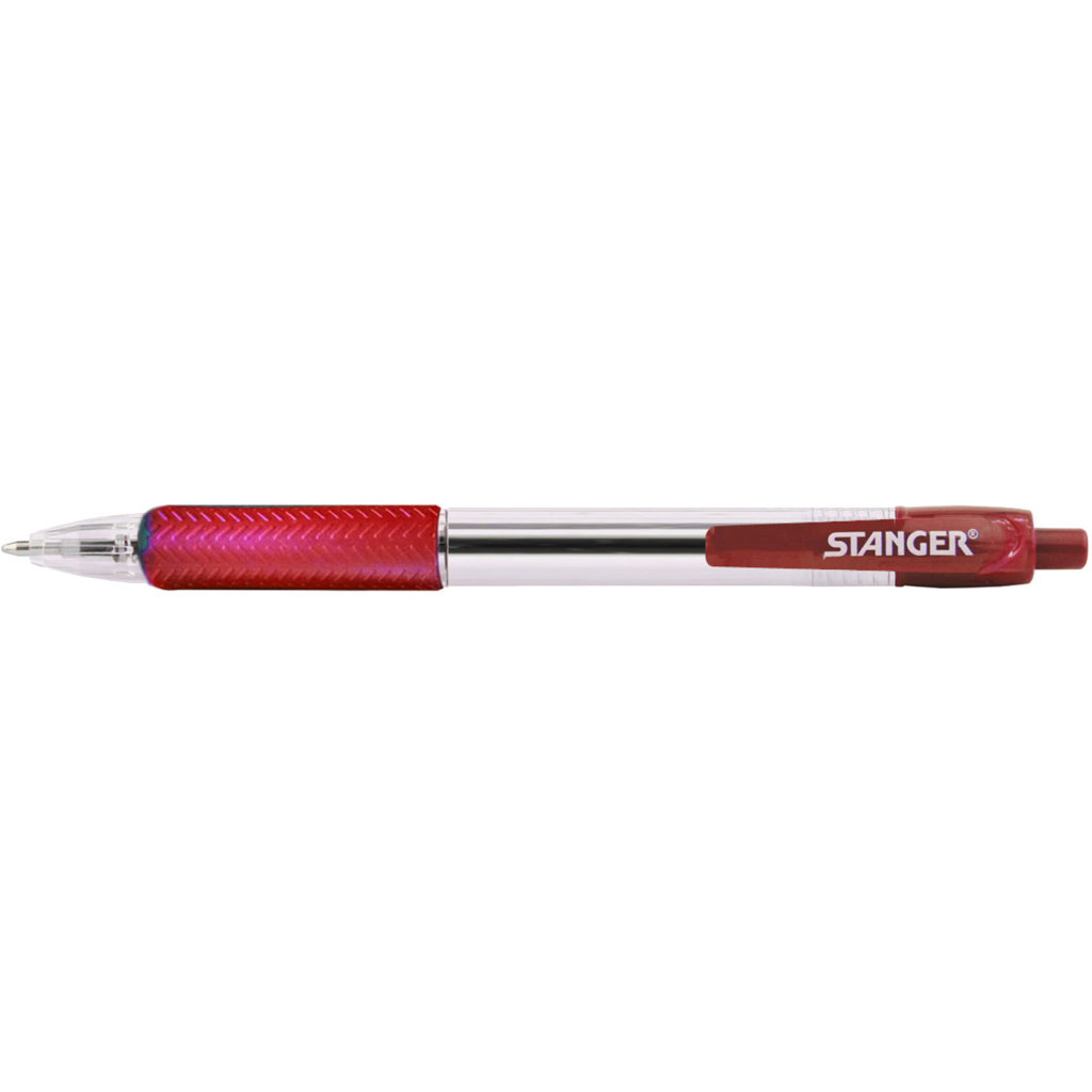 Ручка кулькова Stanger автоматична 1,0 мм, з грипом, червона, 10 шт (R 1.0-18000300040)