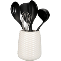 Кухонний набір KitchenAid Classic з керамічною підставкою 6 предметів чорний/білий (KQG561BXOBE)