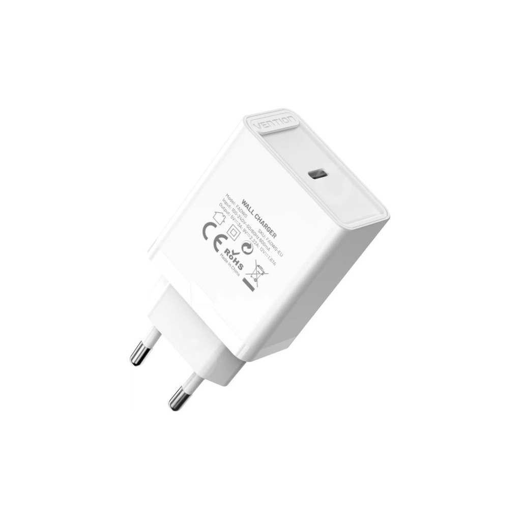 Зарядний пристрій Vention 1xUSB-C PD20W QC4.0 white (FADW0-EU)