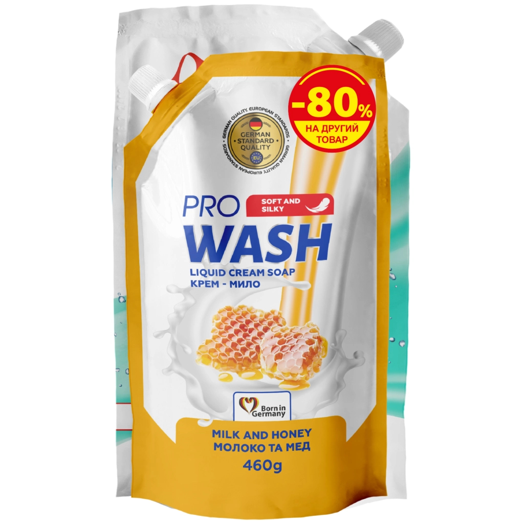 Набір побутової хімії Power De Luxe Гель для прання Універсальний 1000 г + Pro Wash Рідке крем-мило Молоко та мед 460 г (4262396147950)