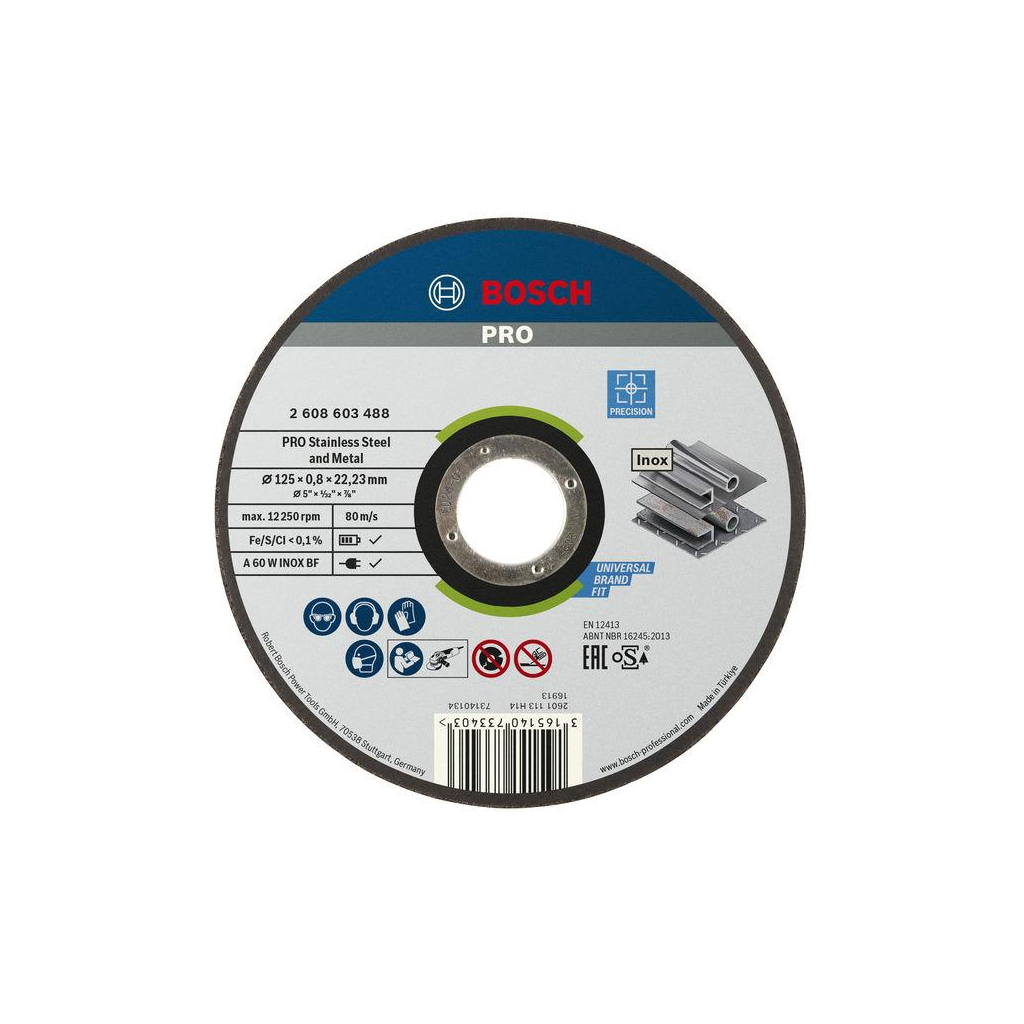 Круг зачистний Bosch Professional для нержавіючої сталі 125x6x22.23мм (2.608.602.488) Круг зачистний Bosch Professional для нержавіючої сталі 125x6x22.23мм (2.608.602.488)